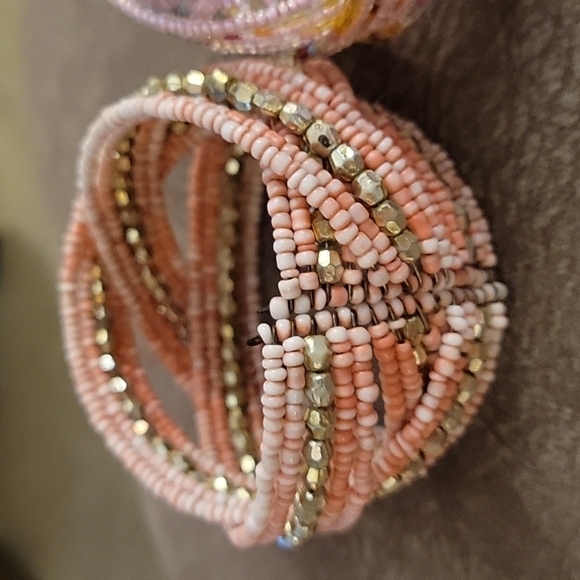 VTG 1990s Pink Braid Beaded Chunky Cuff Bracelets - Picture 5 of 6